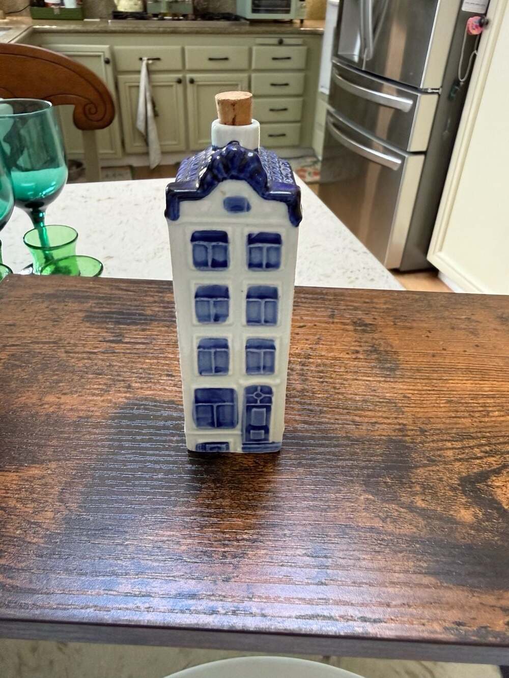 Vtg Hand Painted Blue Delft Color Ceramic House Bottle Number